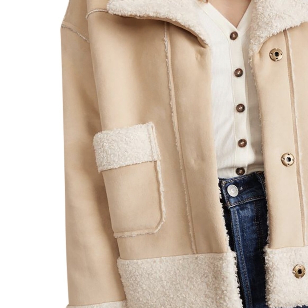 Marine Layer Quebec Sherpa Jacket Faux Suede Neutral Women's Size xs - Picture 5 of 16